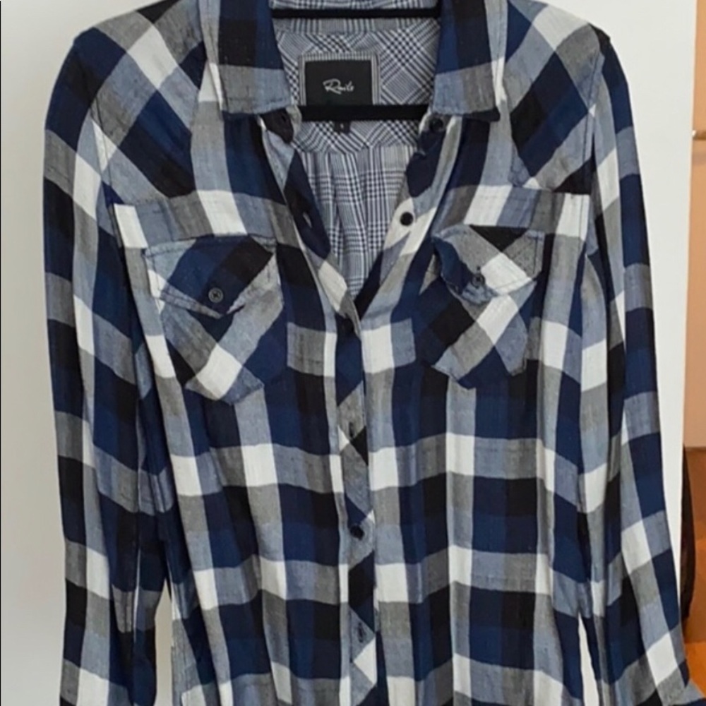 RAILS navy, black, and white checked shirt